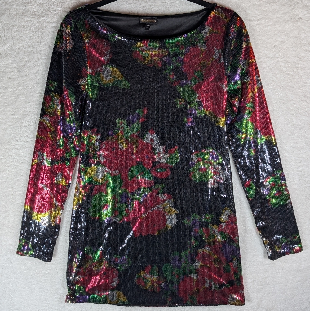 313-Express Sequin Floral Mini Dress‎